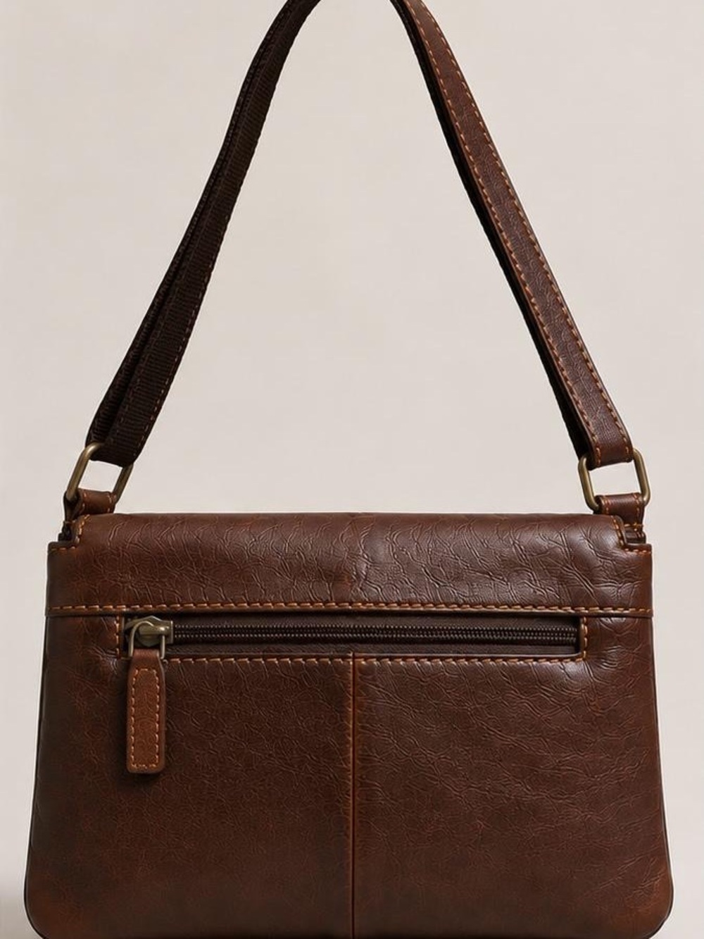 Jack Georges Brown Leather Shoulder Bag with Front Buckle Detail - Picture 7 of 8